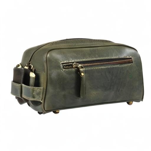 10" Premium Leather Toiletry Travel Pouch With Waterproof Lining | King-Size Handcrafted Vintage Dopp - Kit Gift for Father's Day By Aaron Leather Goods