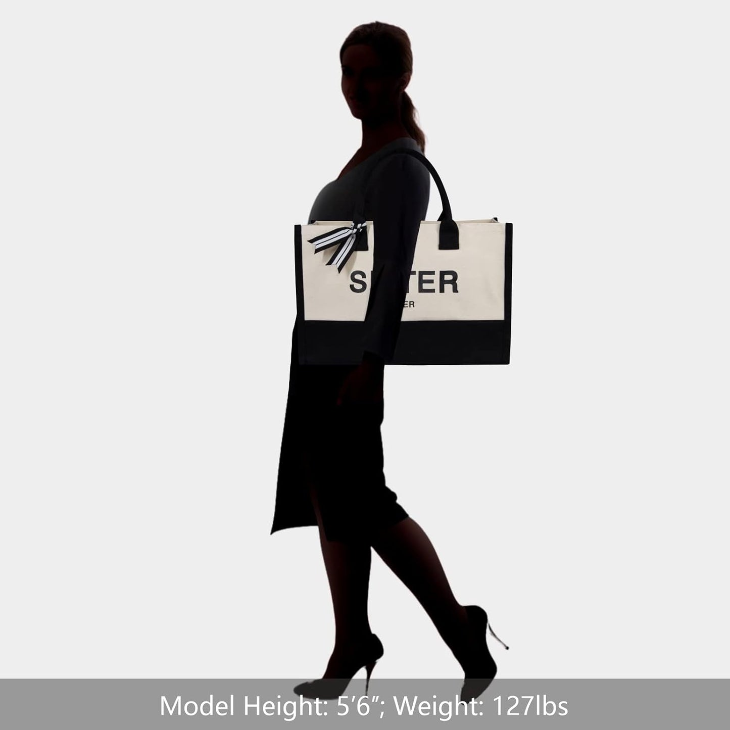 TOPDesign Embroidery Canvas Tote Bag for Women, Birthday Gifts for Big, Little Sister, Soul Sister, Friends Female, Best Friends, Personalized Present Bag, Ideal for Beach, Holiday