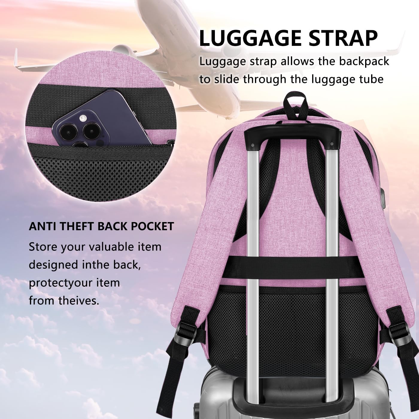 Backpck for Women, School backpacks for Teen Girls Boys, 15.6 inch Laptop Back Packs with USB Charger Port, Mochilas for Business, College, Pink