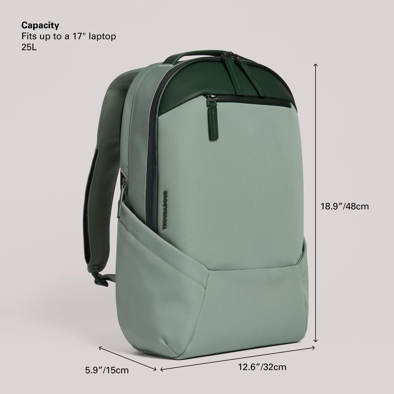 Troubadour Apex Backpack 3.0-25L Premium Laptop Backpack - Ergonomic & Water Resistant - Designed for Work and Travel - Green Smoke & Obsidian Green