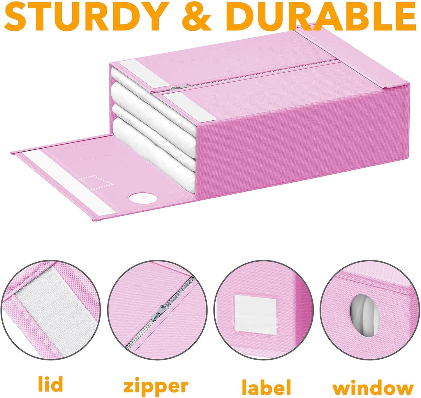 SpaceAid 12 Pack Bed Sheet Organizers and Storage, Foldable Sheet Organizer for Linen Closet, Sheets Set Folder Keeper with Window XL (Queen & King Size) Bedding Container (Pink, 12 Pack)