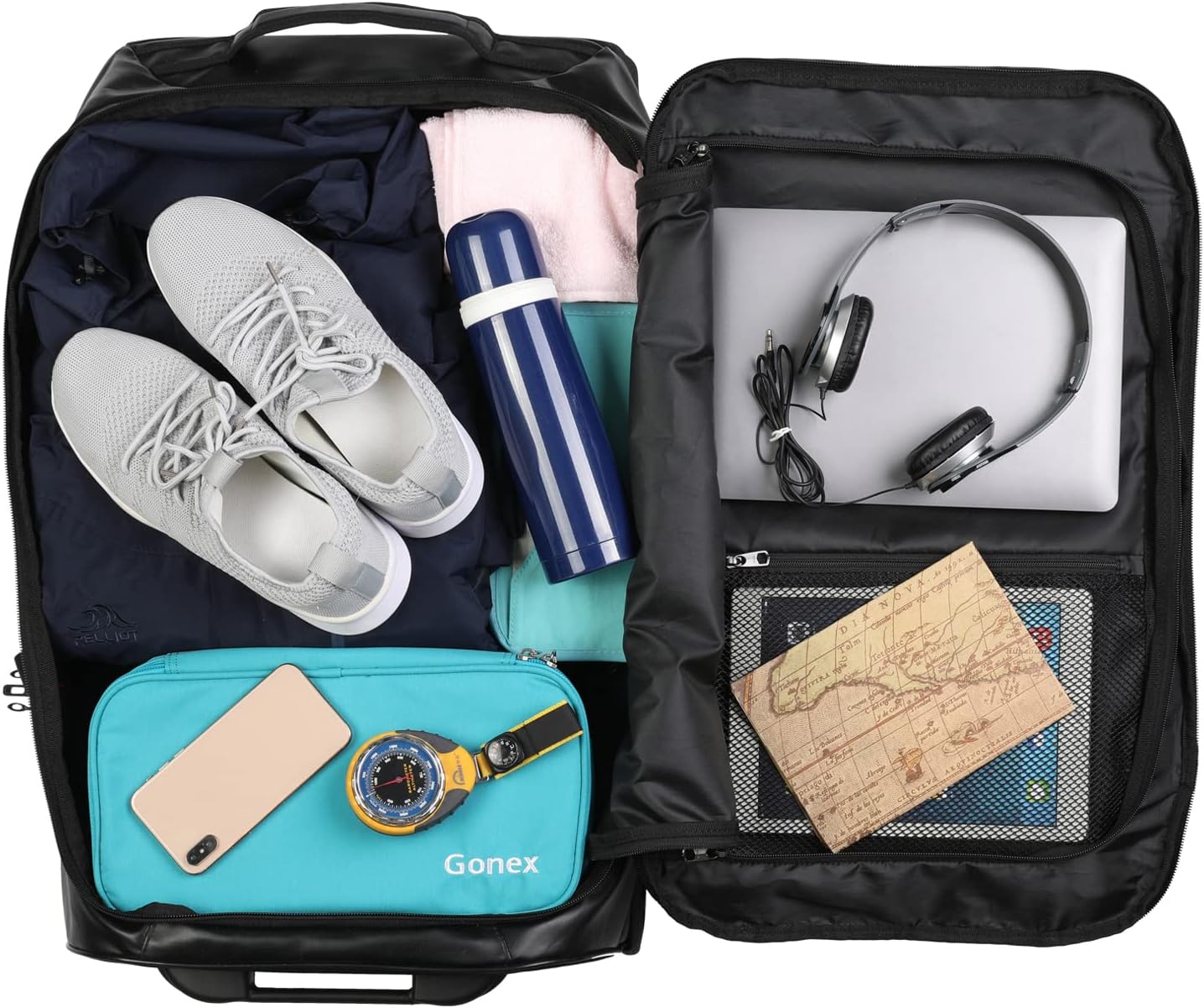 Gonex Rolling Duffle Bag with Wheels, 70L Water Repellent Wheeled Travel Duffel Luggage with Rollers 25 inch, Black