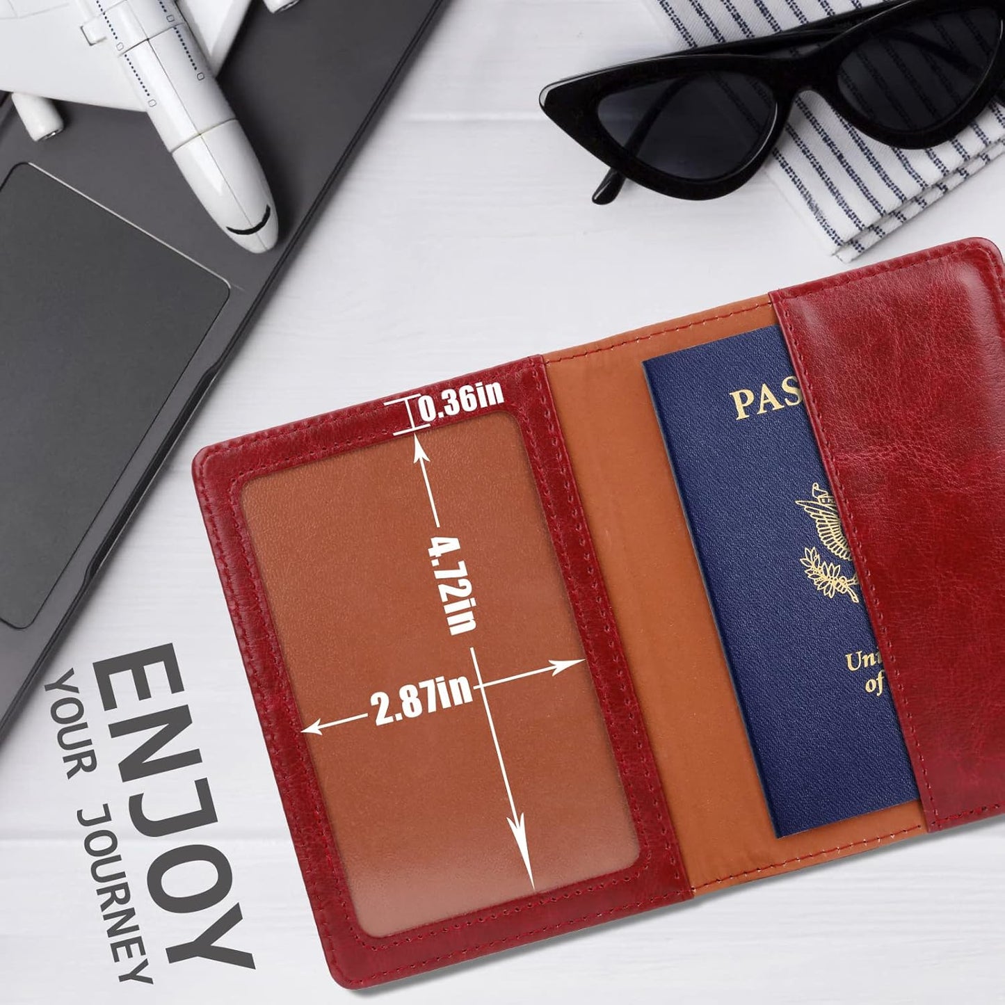 TIGARI Passport Holder for Travel Women Men, PU Leather Passport Wallet Cover Case Sleeve, Waterproof Protected Document Organizer, Family Vacation Plane Cruise Travel Essentials-Red