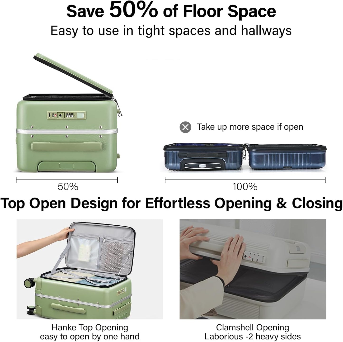 Hanke 28 Inch Luggage with Cup Holder and Charge,Top Opening Hard Shell Suitcases with Wheels and Dividers,Aluminum Frame Trunk Luggage Extra Large Suitcase with Lock for Travel,Bamboo Green