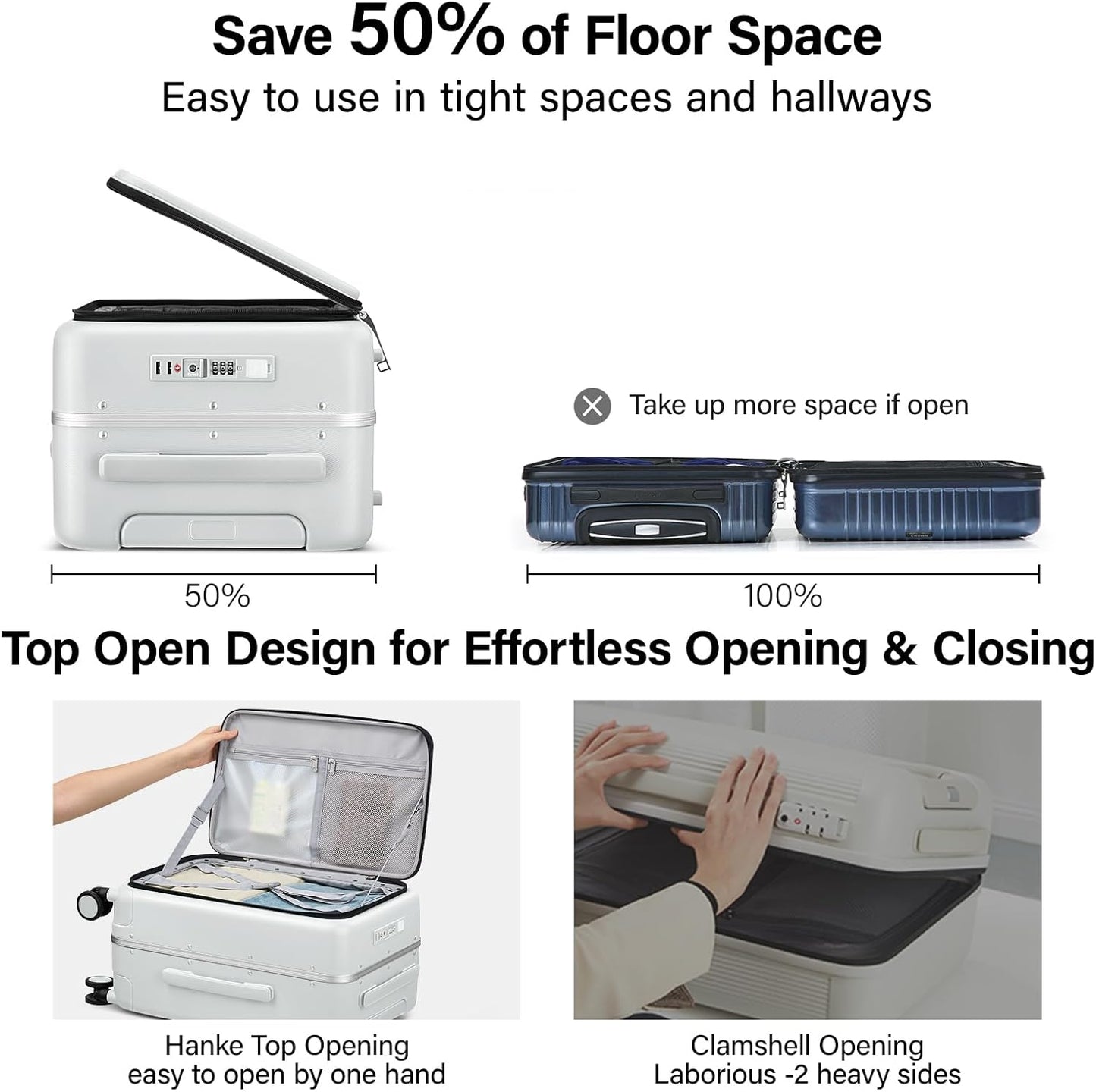 Hanke 28 Inch Luggage with Cup Holder and Charge,Top Opening Hard Shell Suitcases with Wheels and Dividers,Aluminum Frame Trunk Luggage Extra Large Suitcase with Lock for Travel,Smoke White