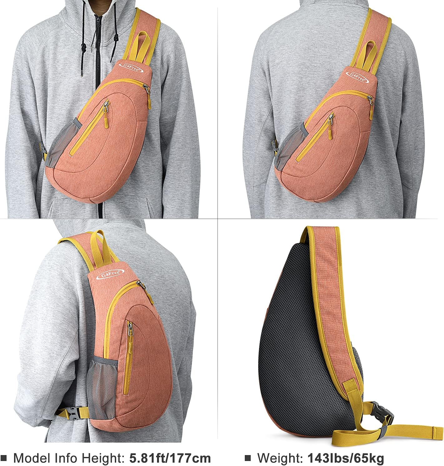 G4Free Sling Bag for Men Women, Small Crossbody Backpack Lightweight Chest Shoulder Bags for Travel, Outdoor and Sports (Light orange)