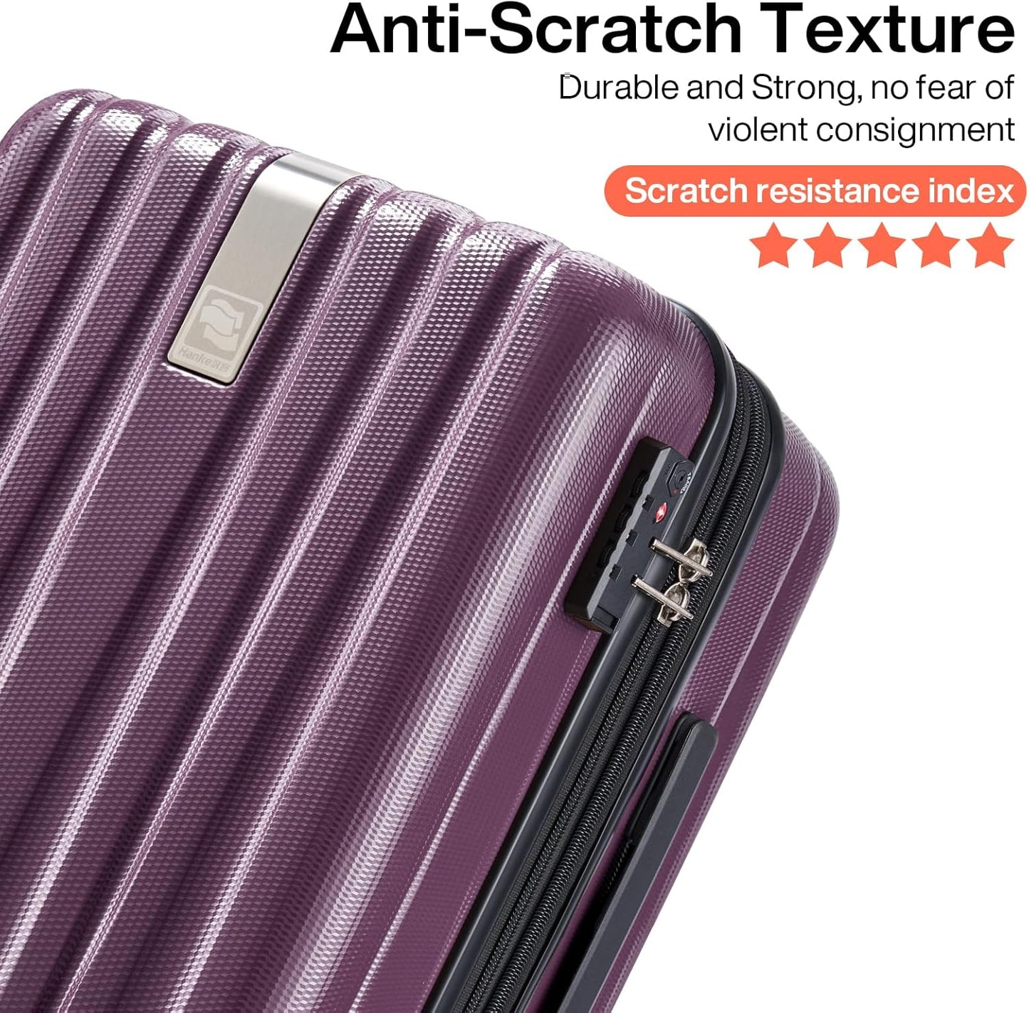 Hanke Luggage Sets 3 piece Carry On Luggage with Wheels PC Hard Shell Suitcases Lightweight Checked Tsa Luggage Extra Large Travel Suitcase Woman Men 20/24/29 Inch (Purple)