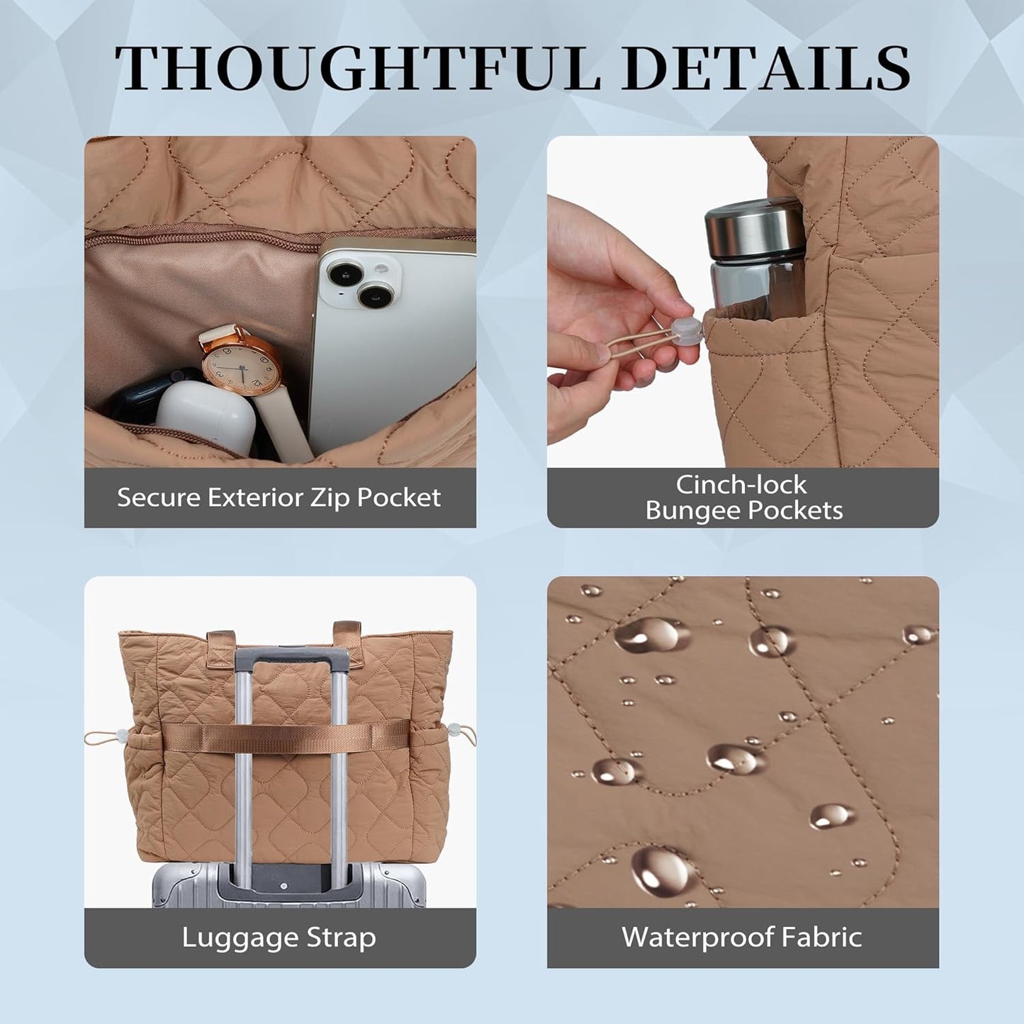 TOPEAST Tote Bag for Women, Large Puffer Tote Bag with Zipper, Lightweight Work Bags for Women, Quilted Bags for Nurse Travel