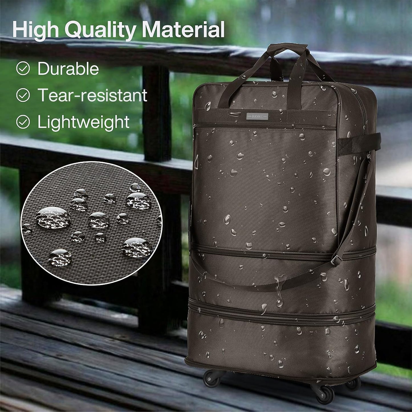 Hanke Suitcases with Wheels Expandable Foldable Luggage Bag Suitcase Collapsible Rolling Travel Bag Duffel Bag for Men Women Lightweight Suitcases without Telescoping Handle, Coffee