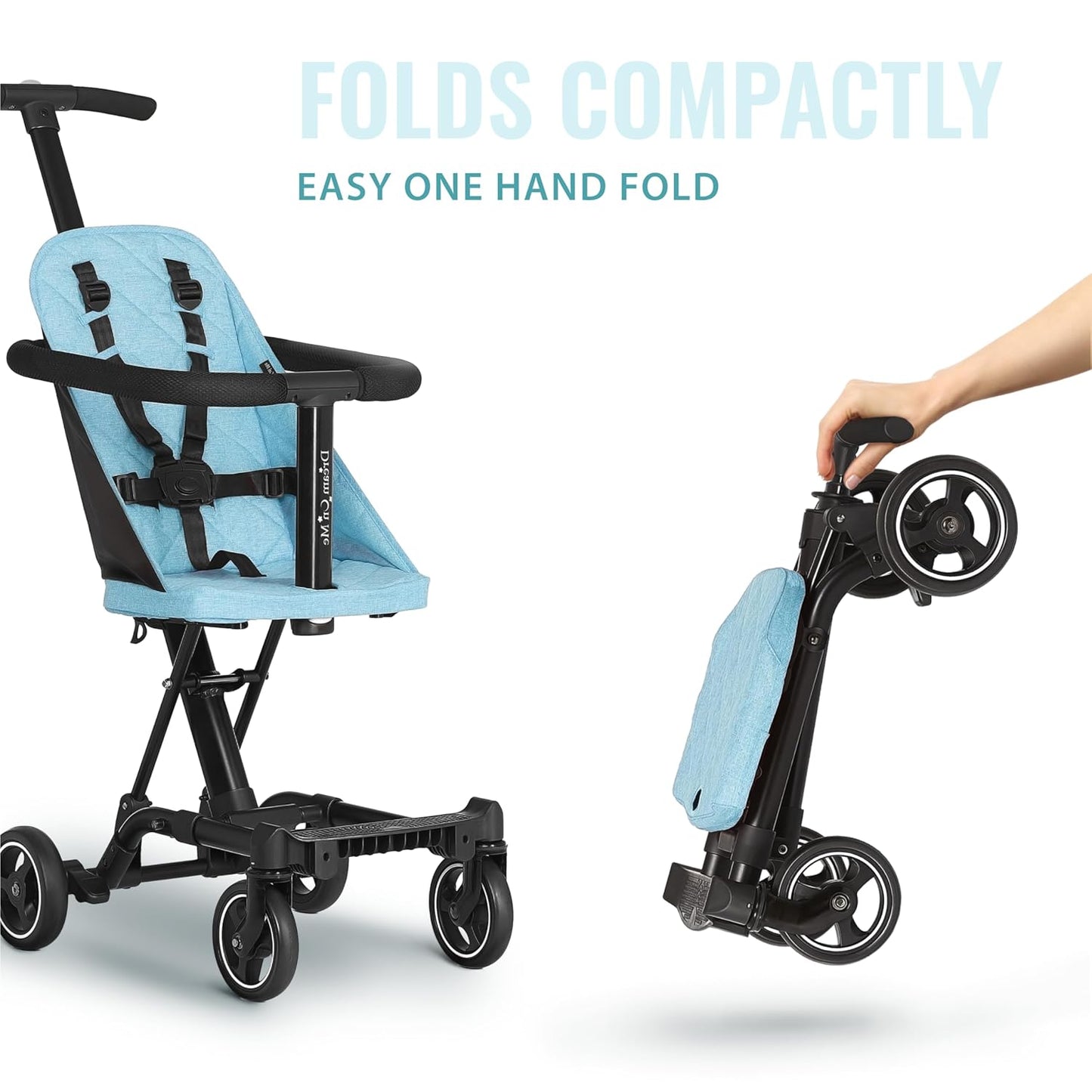 Dream On Me Lightweight and Compact Coast Rider Stroller with One Hand Easy Fold, Adjustable Handles and Soft Ride Wheels, Sky Blue