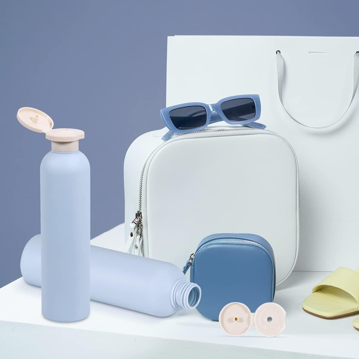 8.8 oz Travel Shampoo Bottles, Refillable Flip Cap Squeeze Bottles for Toiletries, Large Leakage-proof Travel Shampoo and Conditioner Bottles (Blue)