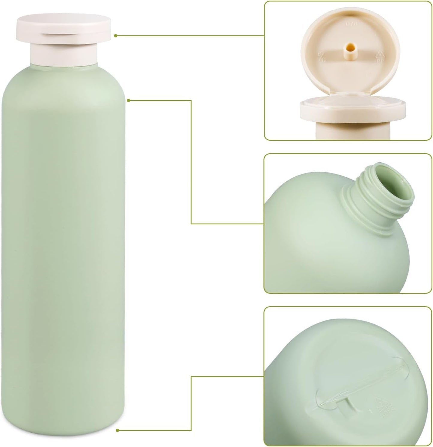 13.5 oz Plastic Travel Shampoo Bottles, Refillable Flip Cap Squeeze Bottles for Toiletries, Large Leakage-proof Travel Shampoo and Conditioner Container (Blue and Green)