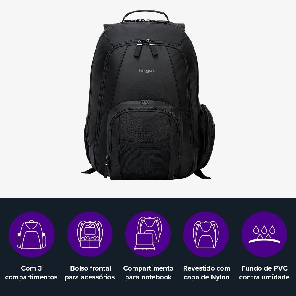 Targus 16 Inch Groove Laptop Backpack, Black - Fits Most Laptops up to 16", Water Resistant Travel Backpack for Business Commuters and Travel (CVR600)