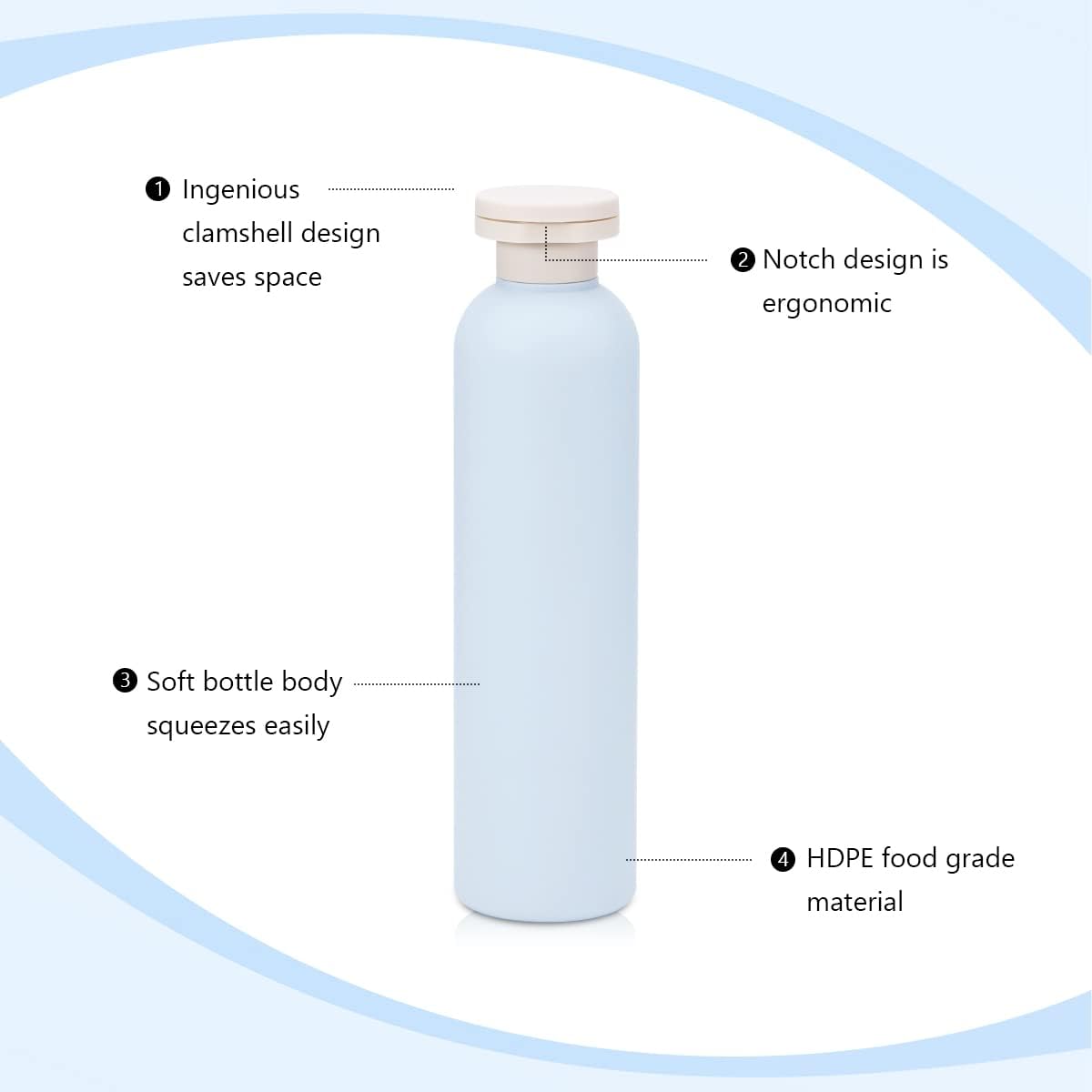 8.8 oz Travel Shampoo Bottles, Refillable Flip Cap Squeeze Bottles for Toiletries, Large Leakage-proof Travel Shampoo and Conditioner Bottles (Blue)