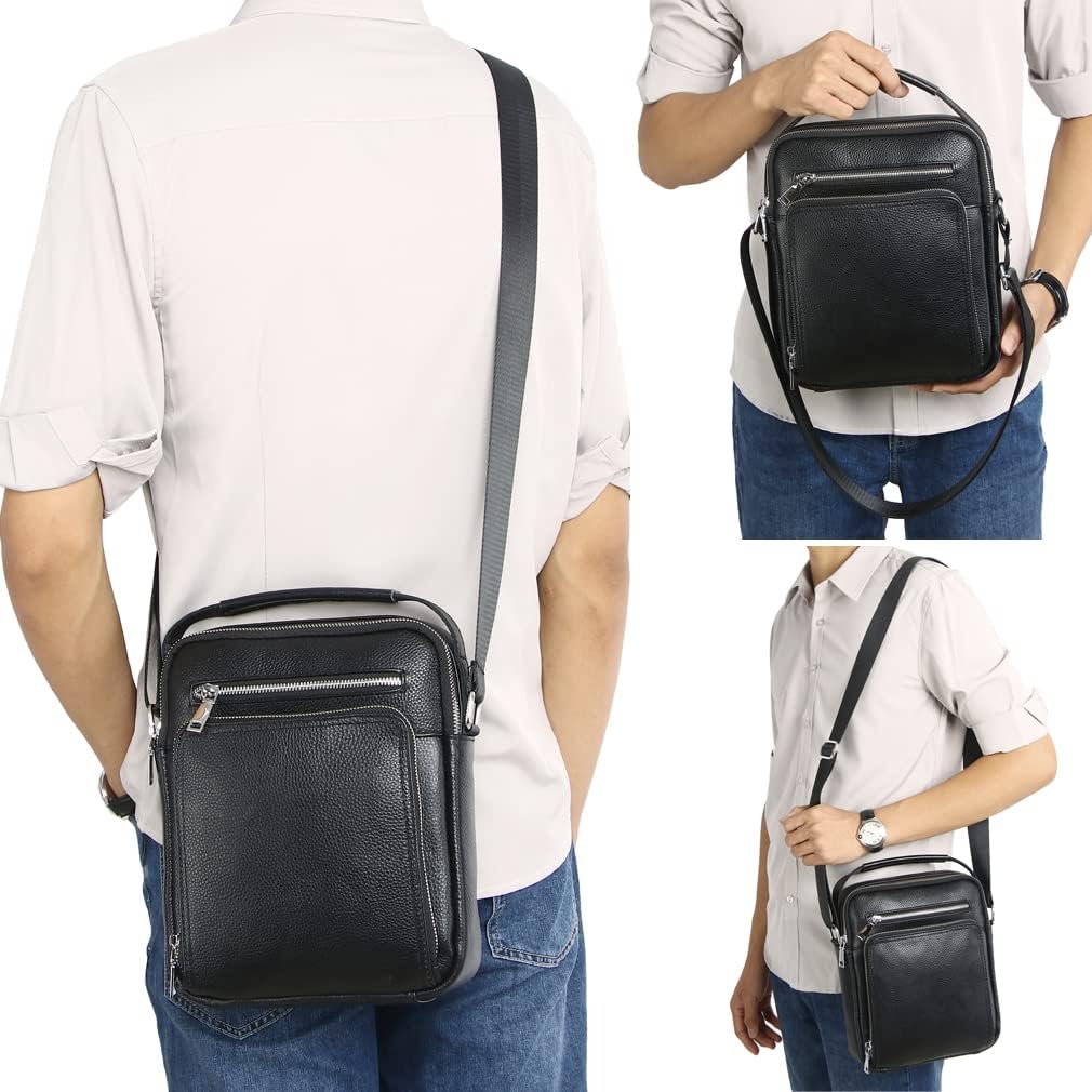 KPYWZER Genuine Leather Shoulder Bag Small Men Messenger Pack Handbag Sling Crossbody Bag Man Purse for Business