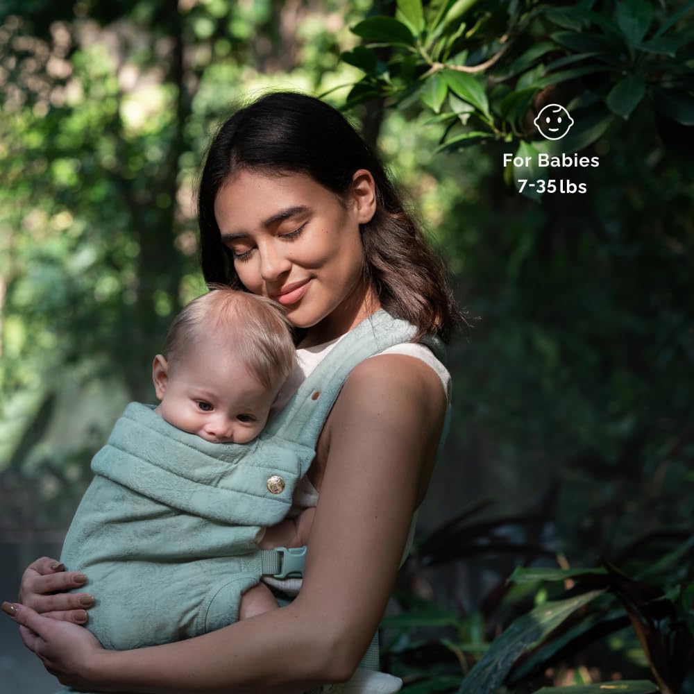 NEST BLANCHE Baby Carrier – Soft Cotton Linen Blend with Magnolia Jacquard Design, Adjustable and Ergonomic for Newborns and Toddlers (Teal)