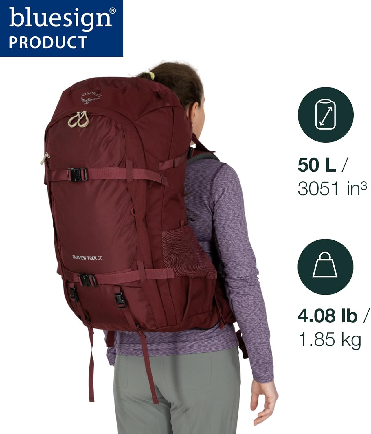 Osprey Fairview Trek 50L Women's Travel Backpack, Night Jungle Blue