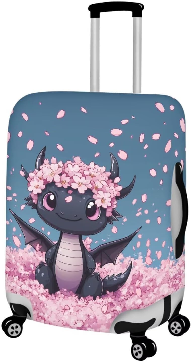 Dragon Suitcase Cover for Luggage Elastic Spandex Luggage Covers Protector Scratch Resistant Travel Baggage Case with Invisible Zip Fits 18-32 Inch Cherry Blossom Suitcase Decorate