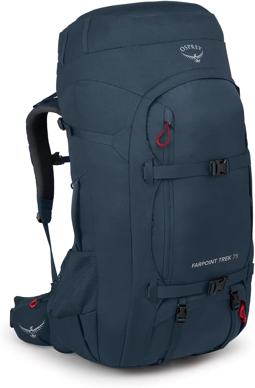 Osprey Farpoint Trek 75L Men's Travel Backpack, Muted Space Blue