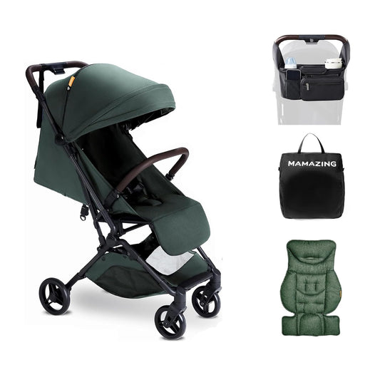Lightweight Baby Travel Stroller with Carbon Fiber Frame, Compact & Airplane-Friendly, One-Handed Folding Design, 11.6 lbs, Perfect for Toddlers, Organizer & Cushion Included, Green