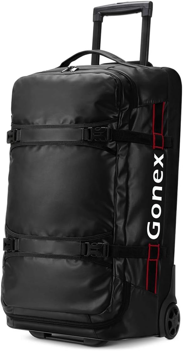 Gonex Rolling Duffle Bag with Wheels, 70L Water Repellent Wheeled Travel Duffel Luggage with Rollers 25 inch, Black