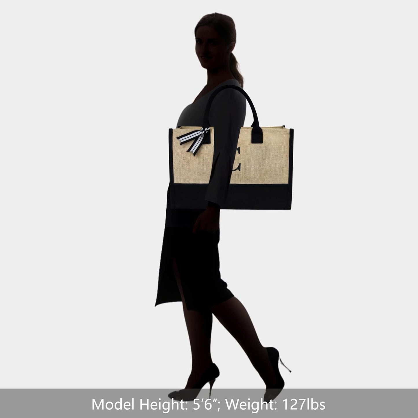 TOPDesign Initial Jute/Canvas Tote Bag, Personalized Present Bag, Suitable for Wedding, Birthday, Beach, Holiday, is a Great Gift for Women, Mom, Teachers, Friends, Bridesmaids (Letter C)
