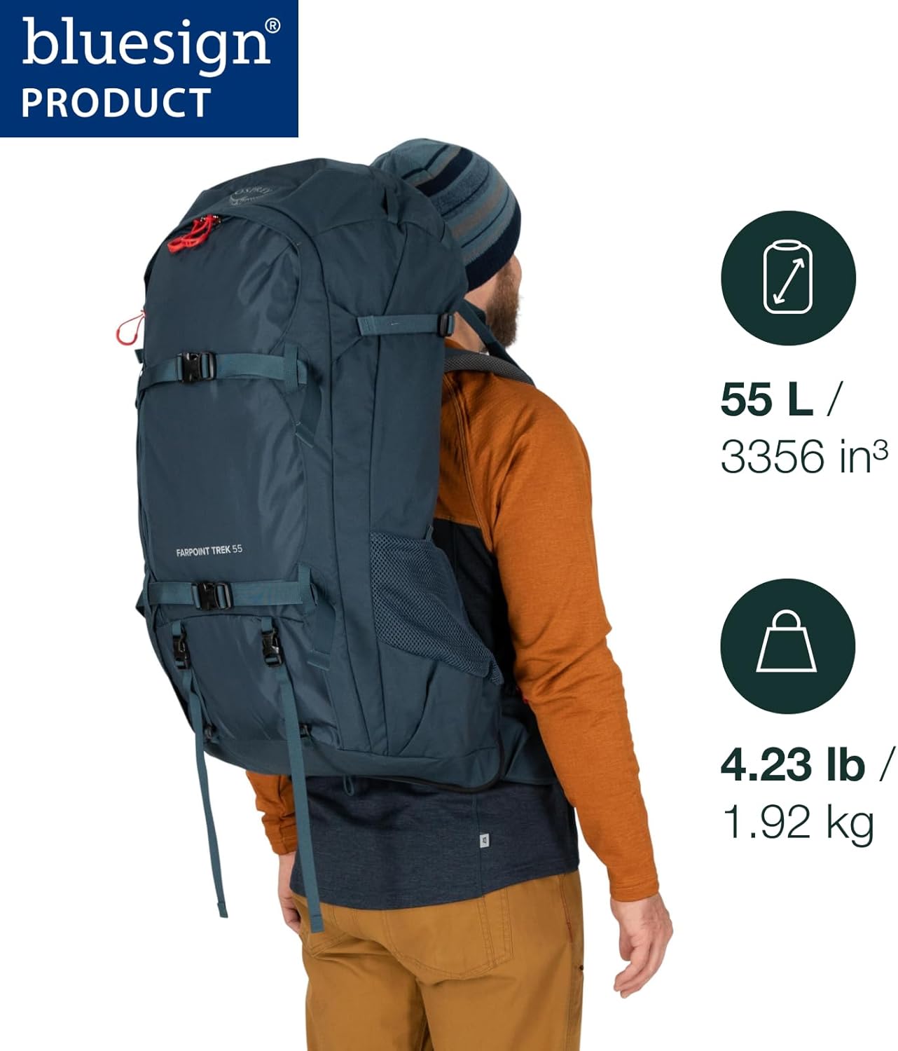 Osprey Farpoint Trek 55L Men's Travel Backpack, Black