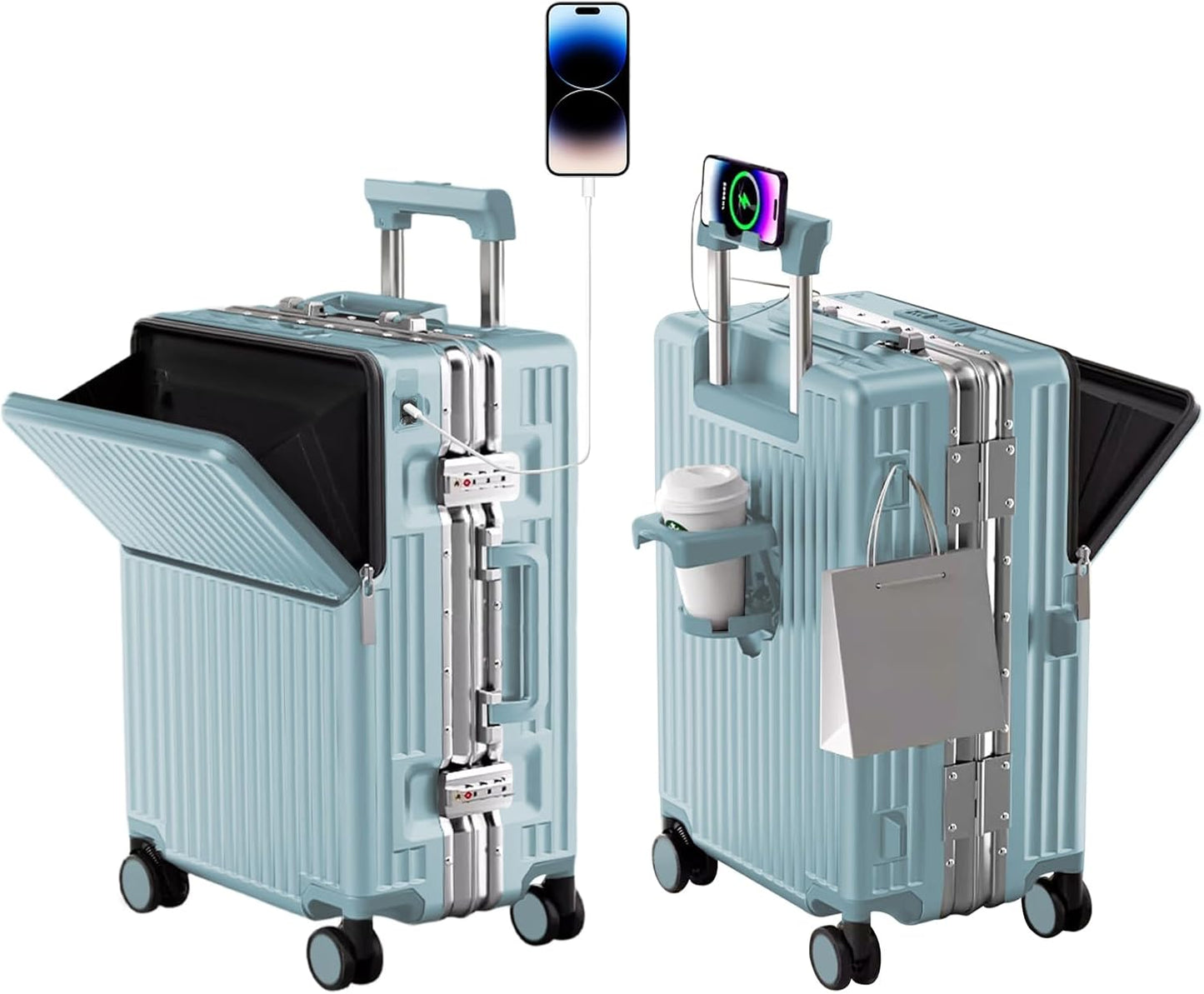 Hard Shell Luggage 28 Inch Travel Luggage, Carry-On Luggage Spinner TSA with Lid, ABS Aluminum Frame，Lightweight Travel Luggage 20'' 24'' 26''Carry-On (upgraded blue, 28 inch)