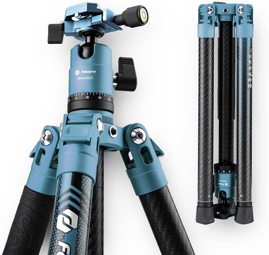 Fotopro 62 Inch Carbon Fiber Tripod for Camera Ultralight Travel Camera Tripod Max Loads Up 22lbs X-Aircross 3 Blue