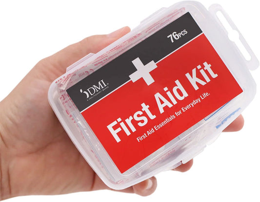 DMI 76-Piece First-Aid Kit, Portable All-Purpose Use for Minor Cuts and Scrapes, Durable Water-Resistant Case, Convenient and Portable for Travel, FSA & HSA Eligible