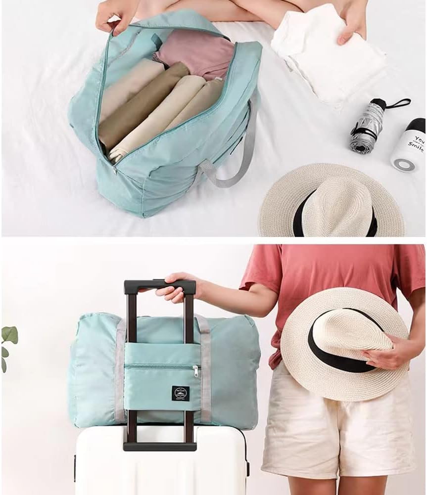 Foldable Travel Duffel Bag (2 Pack), For Spirit Airlines, Weekender Overnight Bag, Tote Carry on Luggage Sport Duffle Weekender Overnight for Women and Girls (Pink Blue)