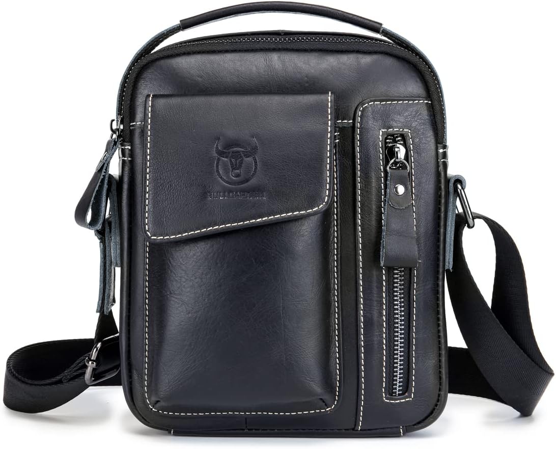 KPYWZER Genuine Leather Shoulder Bag Small Men Messenger Pack Handbag Sling Crossbody Bag Man Purse for Business