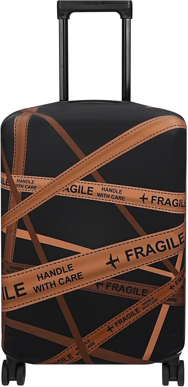 Explore Land Travel Luggage Cover Suitcase Protector Fits 18-22 Inch Case (Gold Fragile, S)
