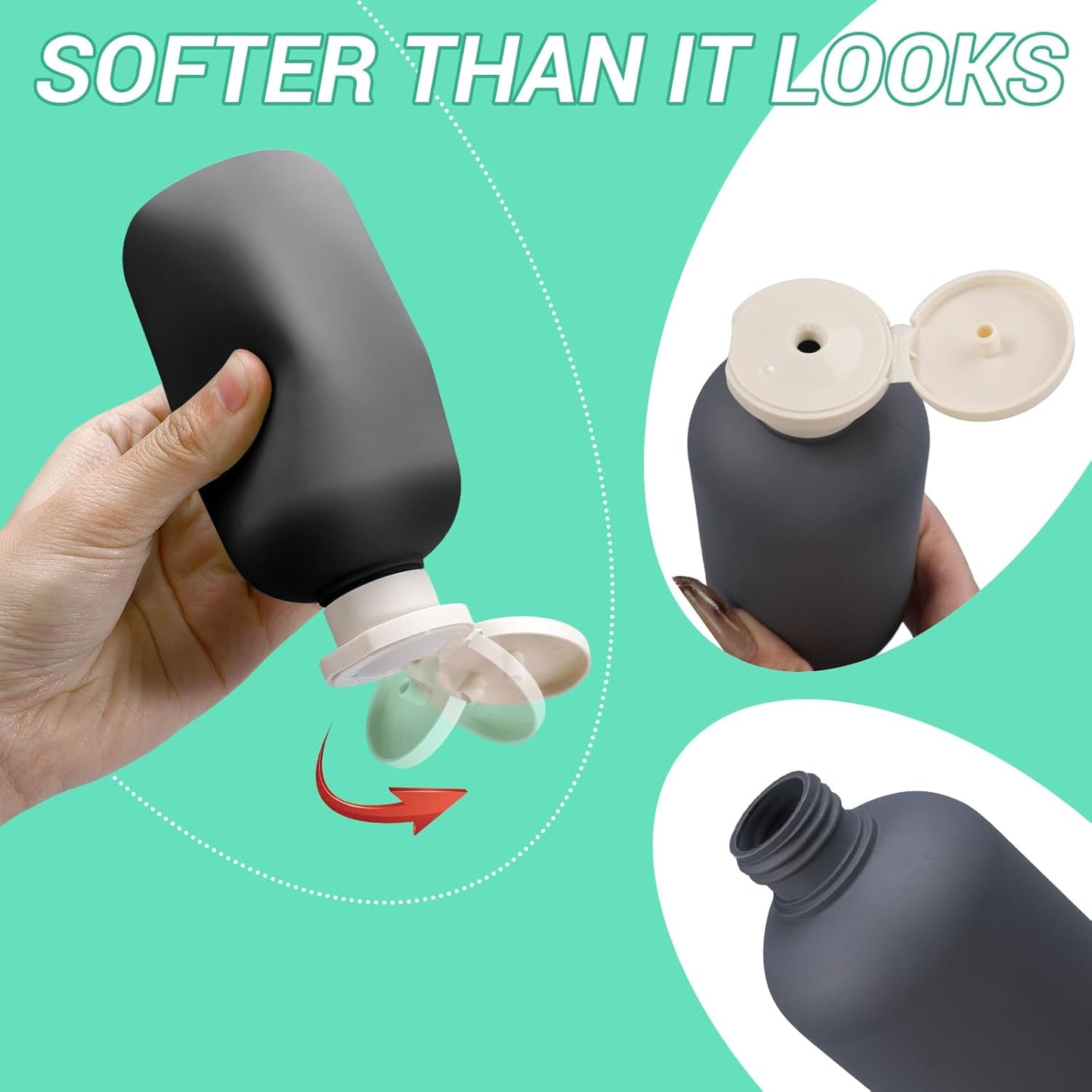 ASEVAT 6.7oz Refillable Plastic Travel Shampoo Bottles, Empty Travel Shampoo and Conditioner Bottles Reusable, Travel Size Shampoo Bottle, Hand Soap Dispenser for Vacation,Gym, Home(Grey)