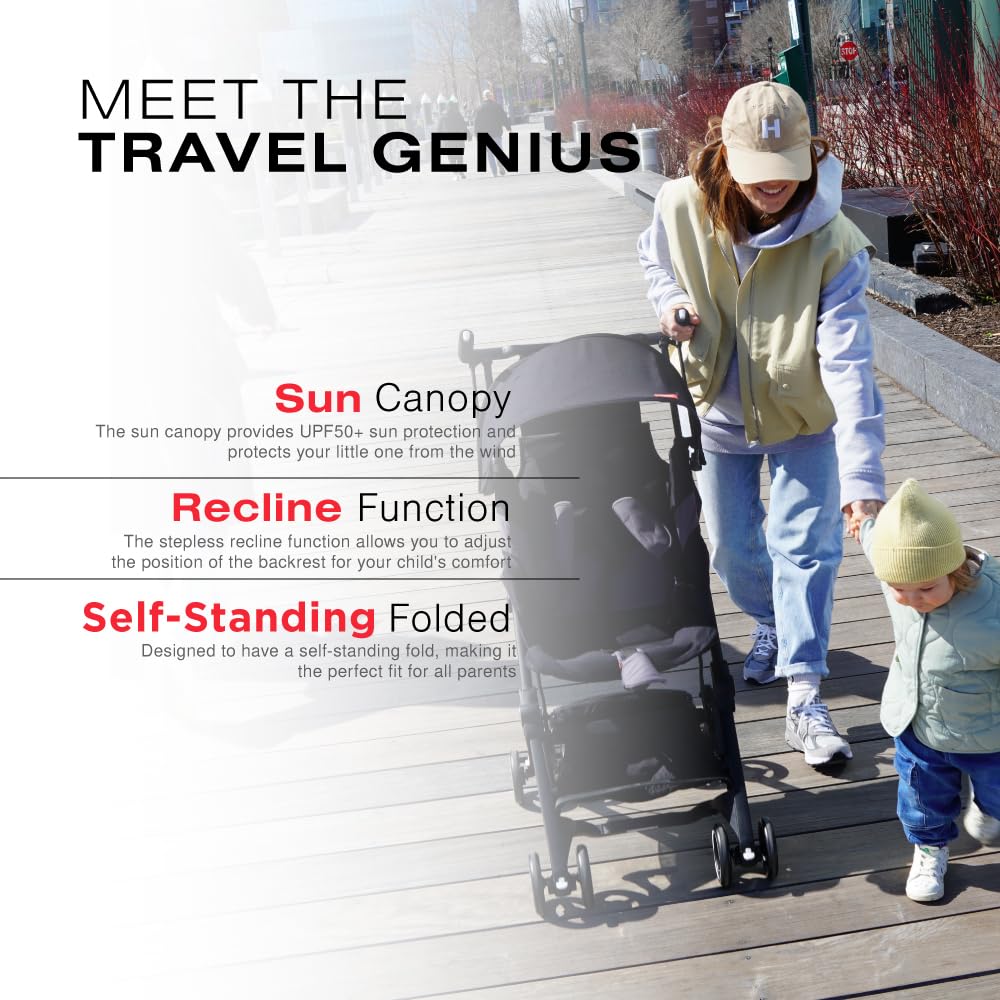 gb Pockit+ All-Terrain, Ultra Compact Lightweight Travel Stroller with Canopy and Reclining Seat in Night Blue, 10.6 pounds