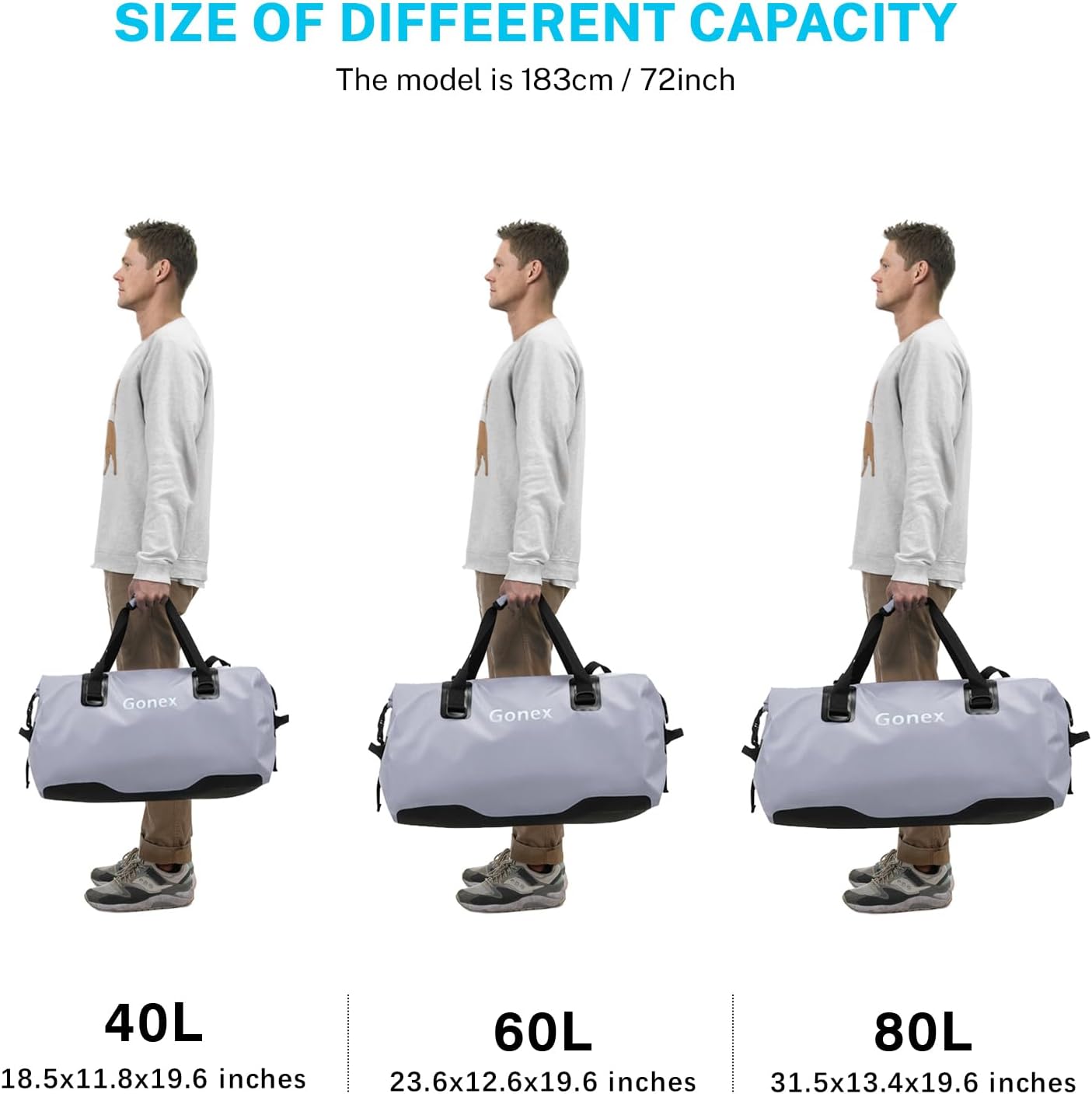 Gonex 40L 60L 80L Extra Large Waterproof Duffle Travel Dry Duffel Bag Heavy Duty Bag with Durable Straps & Handles for Kayaking Paddleboarding Boating Rafting Fishing