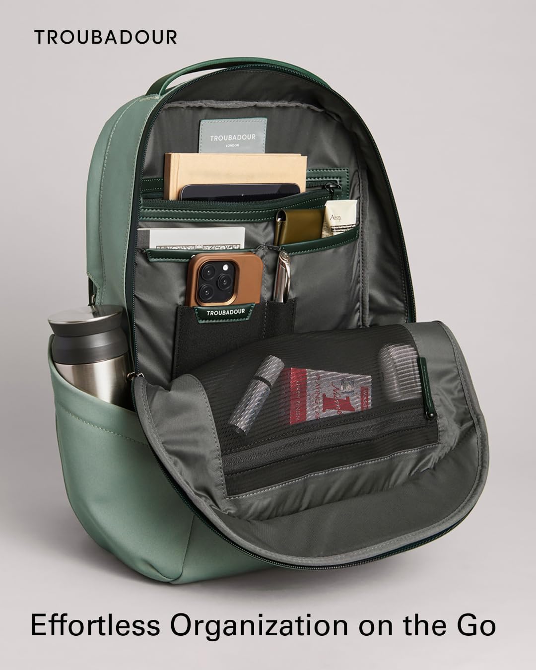 Troubadour Apex Backpack 3.0-25L Premium Laptop Backpack - Ergonomic & Water Resistant - Designed for Work and Travel - Green Smoke & Obsidian Green