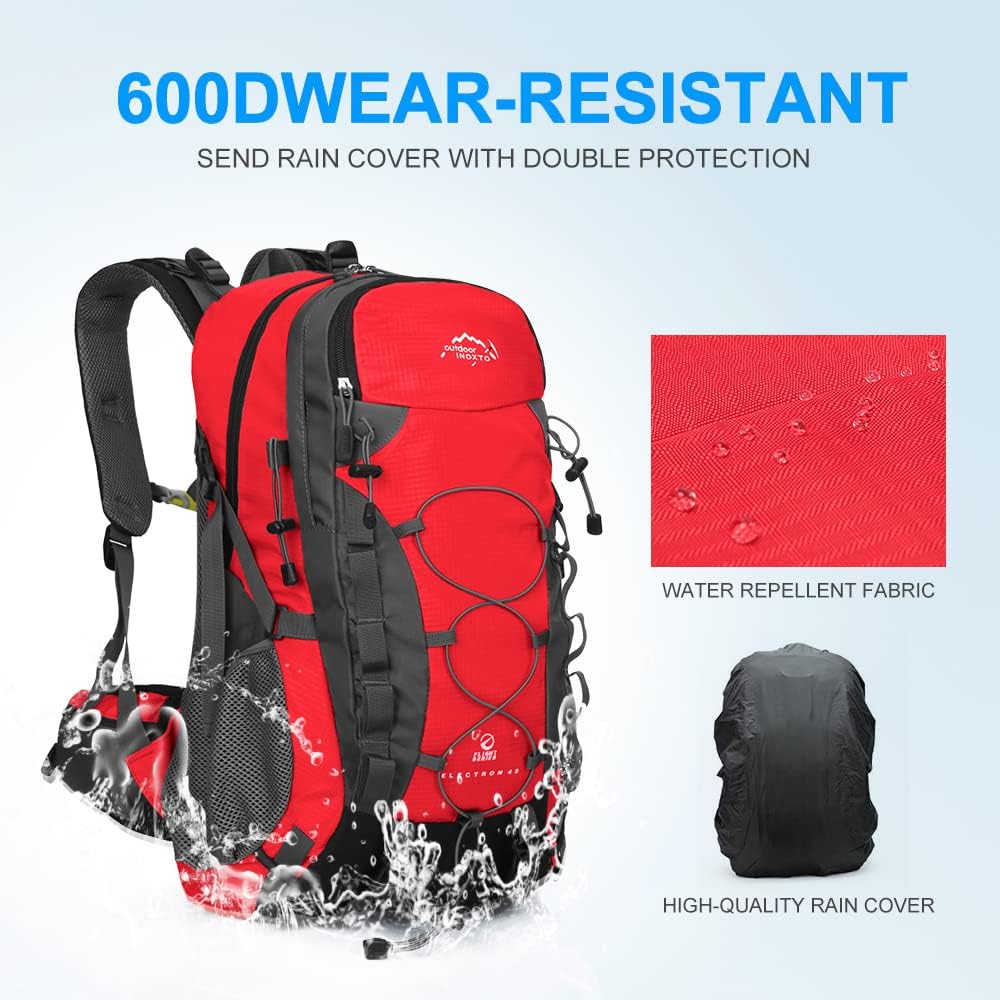INOXTO lightweight Hiking Backpack 35L/40L Hiking Daypack with Waterproof Rain Cover for Travel Camping Outdoor Men and Women