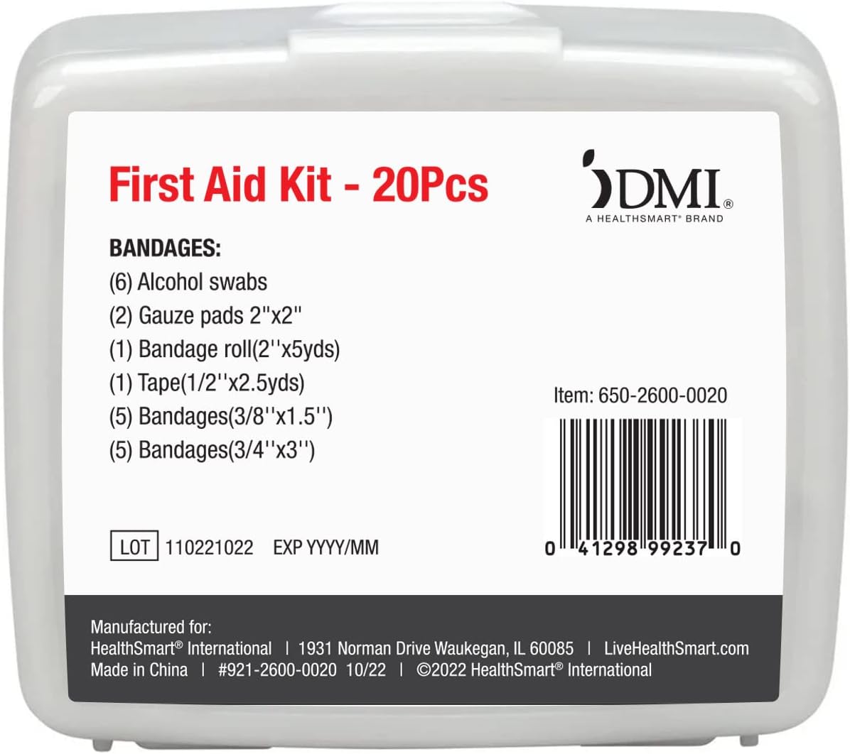 DMI First-Aid Kit, Mini 20-Piece Kit, Small and Compact All-Purpose Use for Minor Cuts and Scrapes, Durable Water-Resistant Case, Convenient and Portable, FSA & HSA Eligible