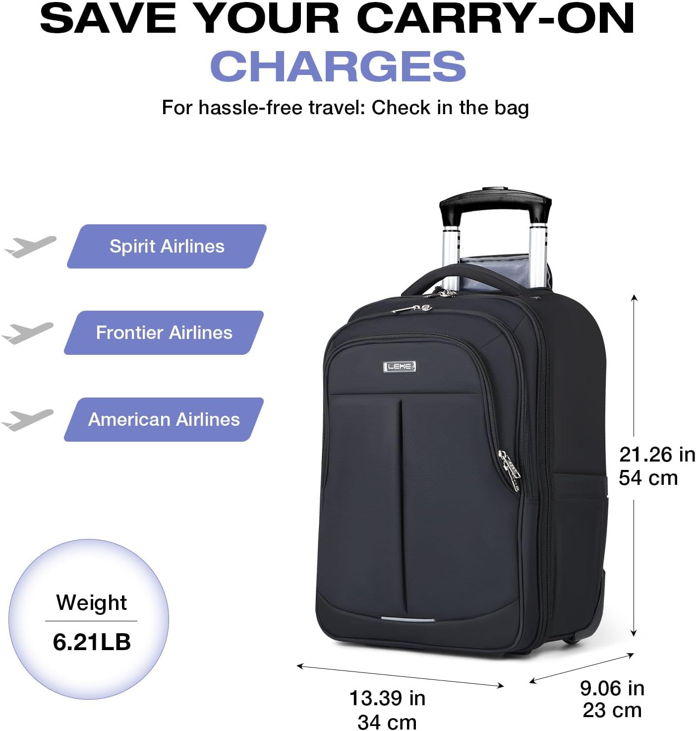 Rolling Backpack for Adults,18 Inch Waterproof Carry-on Back pack with Wheels, Wheeled Carry-on Luggage, Travel Bag for Men Women， Trolley Laptop Backpacks, Black Large