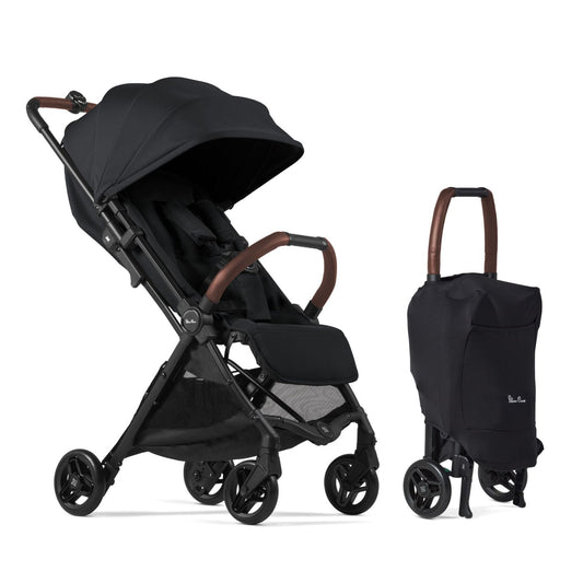 Silver Cross Jet 5 - Full Size TSA Approved Infant & Toddler Travel Stroller - Lightweight, Compact & Easy to Fold, with All-Terrain Wheels and One Hand Full Flat Recline (Space Black)