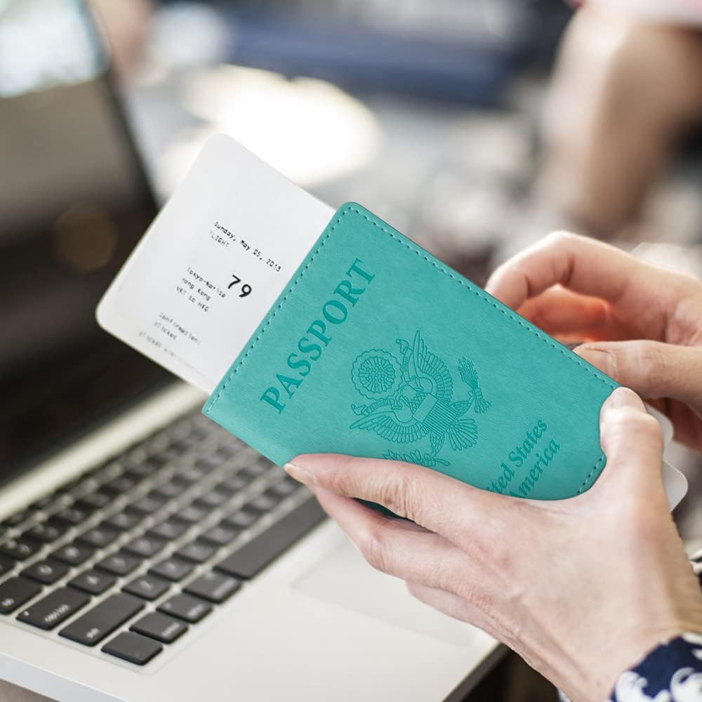 TIGARI Passport Holder for Travel Women Men, PU Leather Passport Wallet Cover Case Sleeve, Waterproof Protected Document Organizer, Family Vacation Plane Cruise Travel Essentials-Teal