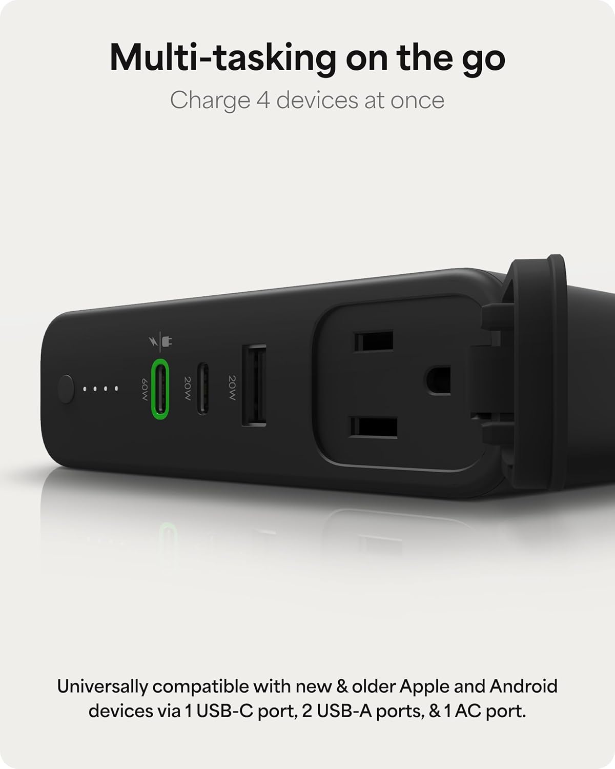 mophie powerstation pro AC (2023)-27,000 mAh External Battery compatbile With MacBook&iPad Portable PD battery with 100W of AC&60W USB-C Fast Charge integrated carry strap-USB-C cable included, Black