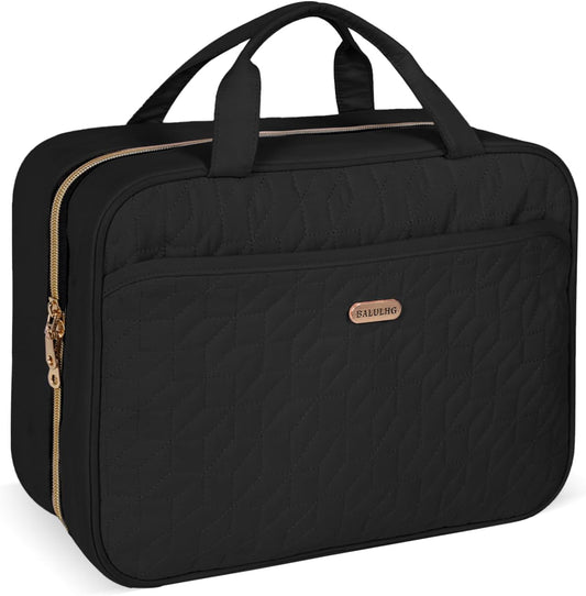 Black Toiletry Bag, Makeup Organizer, Travel Bag For Women Mens Toiletries, Waterproof with Hanging Hook, Large Capacity