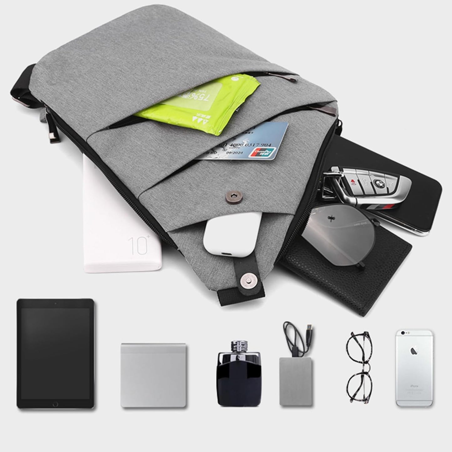 Anti Theft Crossbody Bags for Women Men, Multi-Pocket Shoulder Bag, Slim Sling Purse with 2 RFID Blocking Card (Right Shoulder-Khaki)