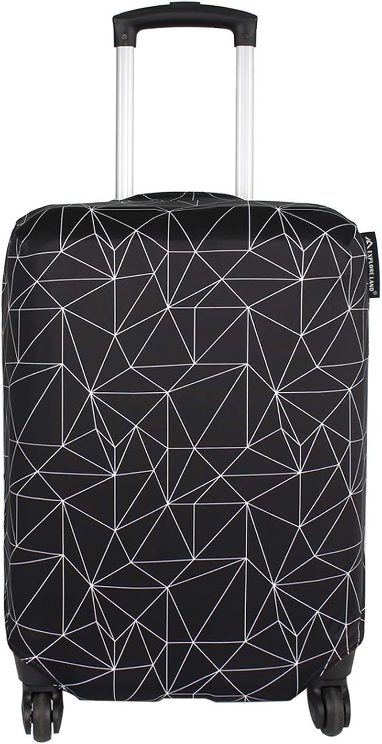 Explore Land Travel Luggage Cover Suitcase Protector Fits 27-30 Inch Case (Black Polygonal, L)