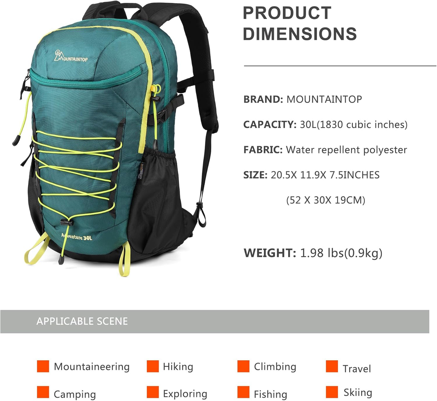 MOUNTAINTOP Hiking Backpack,30L Camping Backpack, Men Women Hiking Daypack Lightweight Travel Backpack for Camping Climbing Skiing Cycling