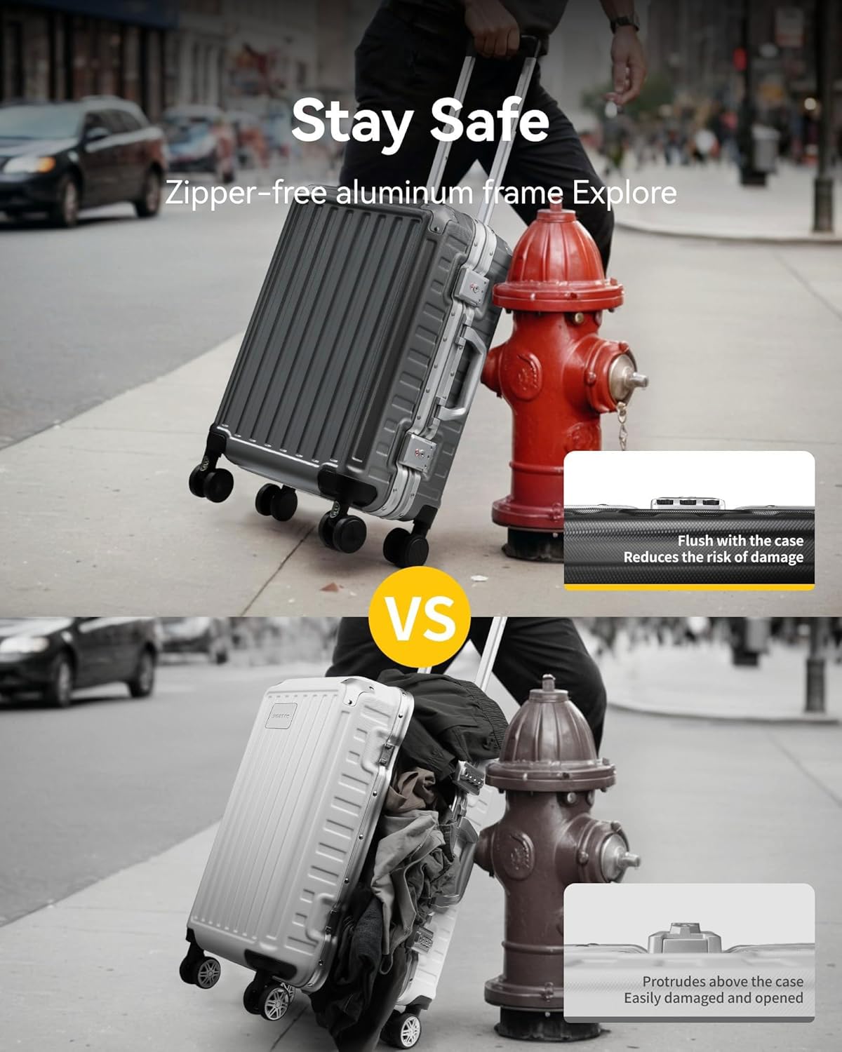 LUGGEX Carry On Luggage with Spinner Wheels, 20 Inch Aluminum Frame Zipperless Polycarbonate Hard Shell Suitcase, Charcoal Metallic