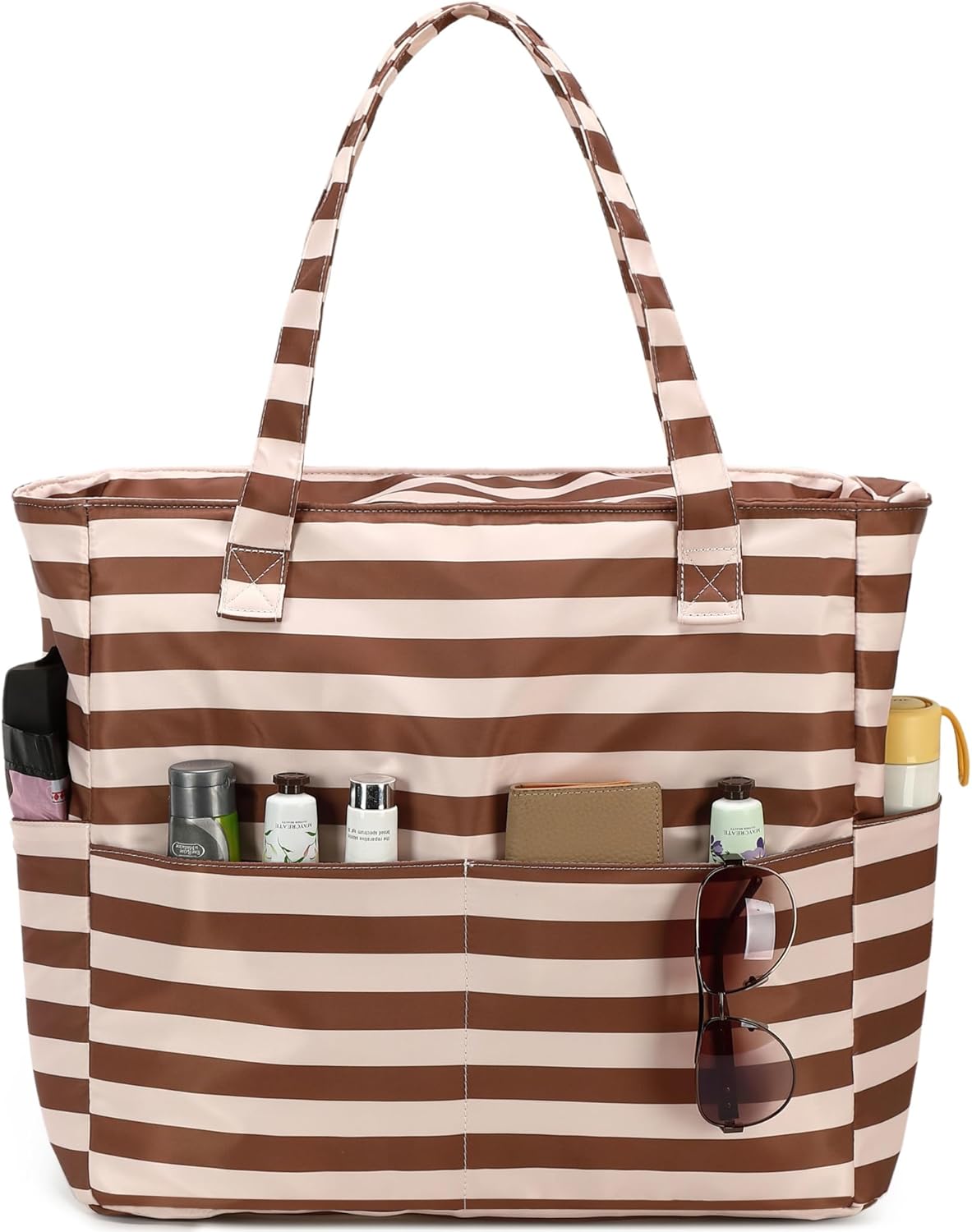 LEDAOU Beach Bag Waterproof Sandproof Women Tote Bag Pool Bag with Zipper for Gym Grocery Travel with Wet Pocket