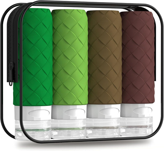 Travel Bottles for Toiletries, TSA Approved Silicone Travel Size Containers for Toiletries, BPA Free Leak Proof Refillable Essentials Accessories, Shampoo and Conditioner Bottles (Forest Green)